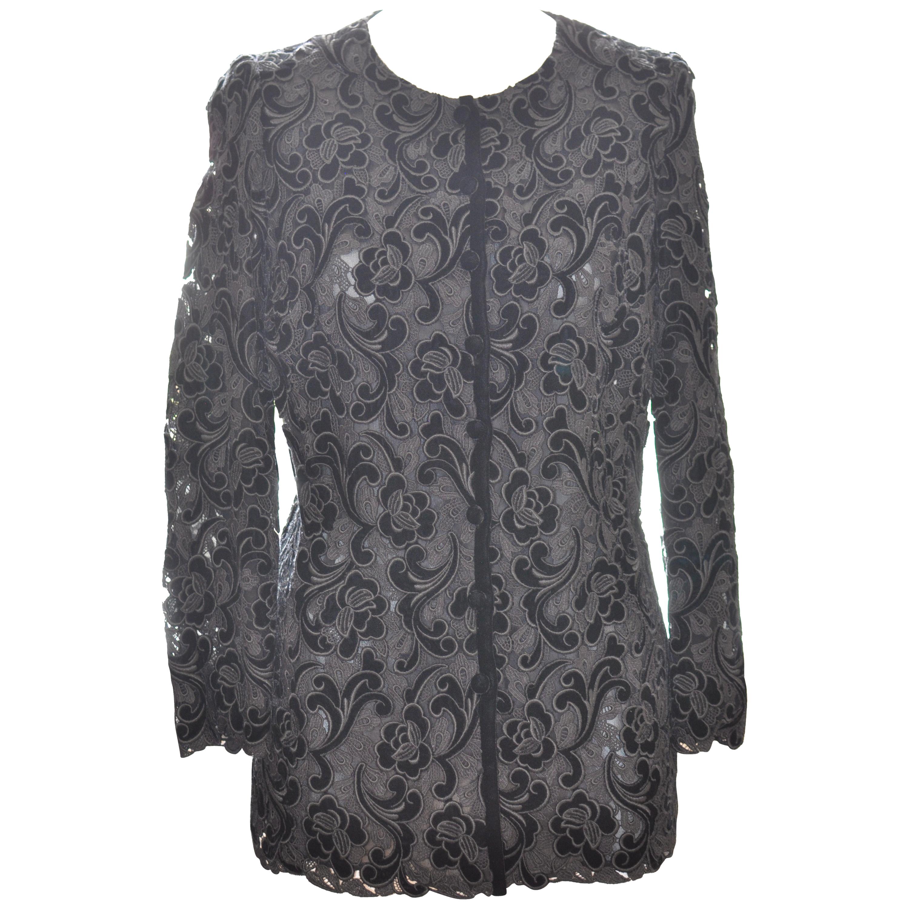 A.K.R.I.S Velvet and Lace Cut-Out Evening Jacket Size 12 US