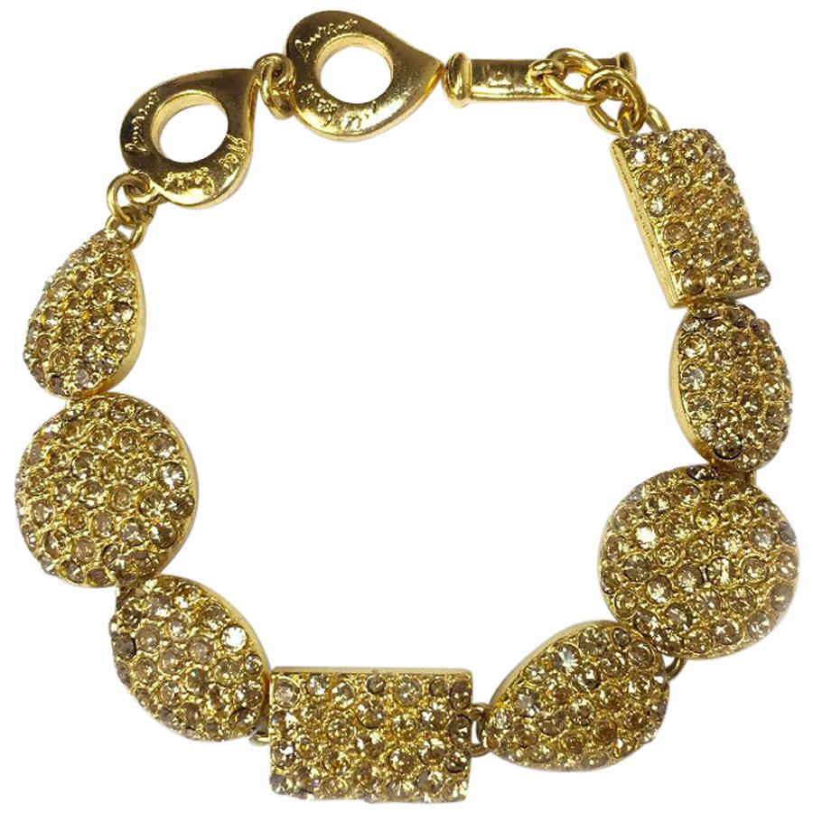 YSL YVES SAINT LAURENT Chain Bracelet in Gilt Metal and Champagne Rhinestones