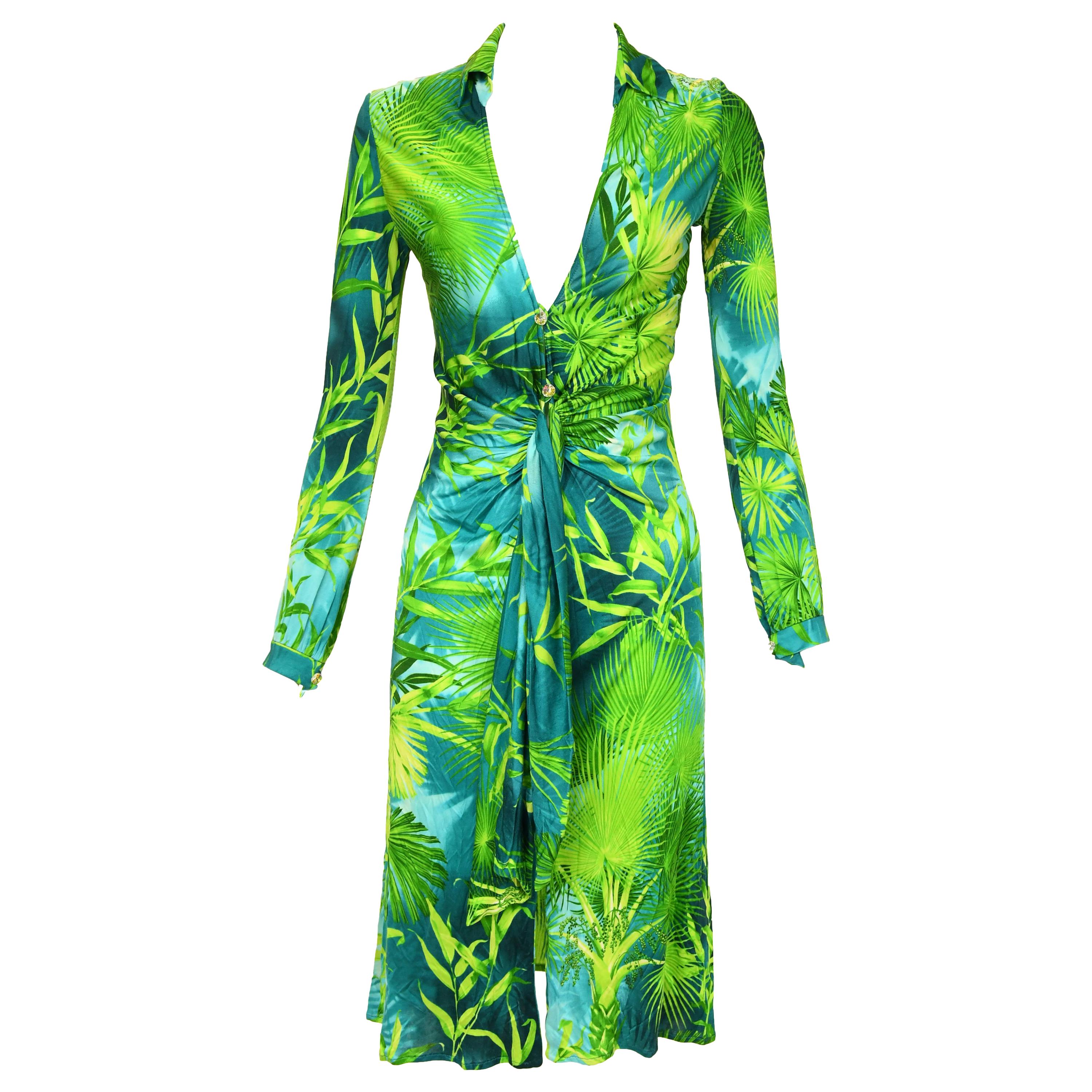 Iconic Gianni Versace Couture Tropical Print Dress - Size IT 40 For Sale