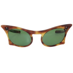 Vintage Sculptural French Faux Tortoise Cat Eye Sunglasses, 1950s