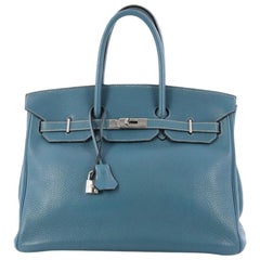 Hermes Birkin Handbag Blue Jean Clemence with Palladium Hardware 35 