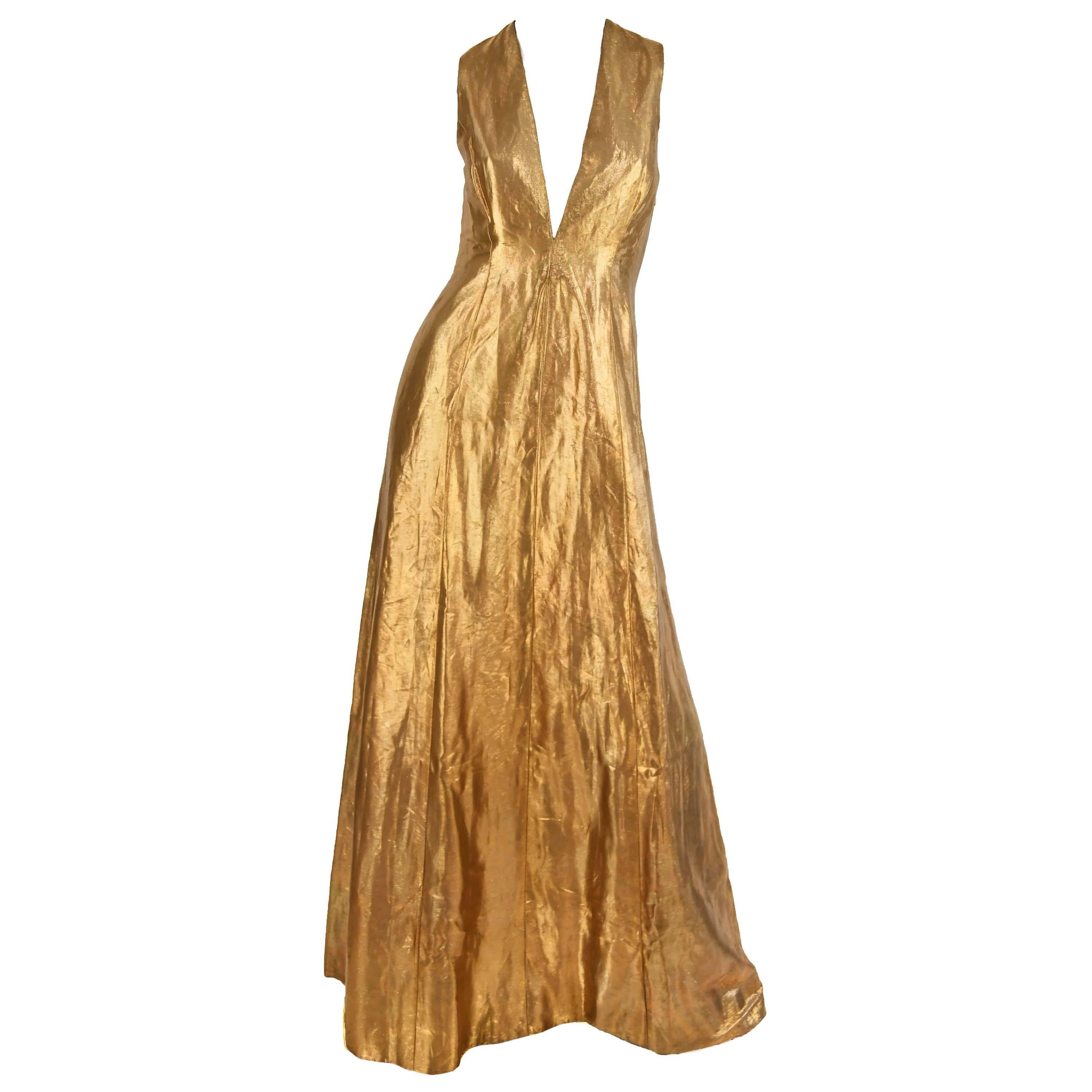 Ralph Lauren Gold / Bronze Evening Gown For Sale at 1stDibs