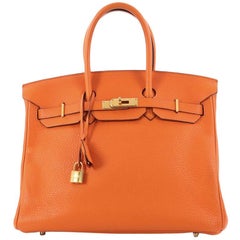 Hermes Birkin Handbag Orange Clemence with Gold Hardware 35