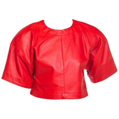 1980s Red Leather Oversized Crop Top