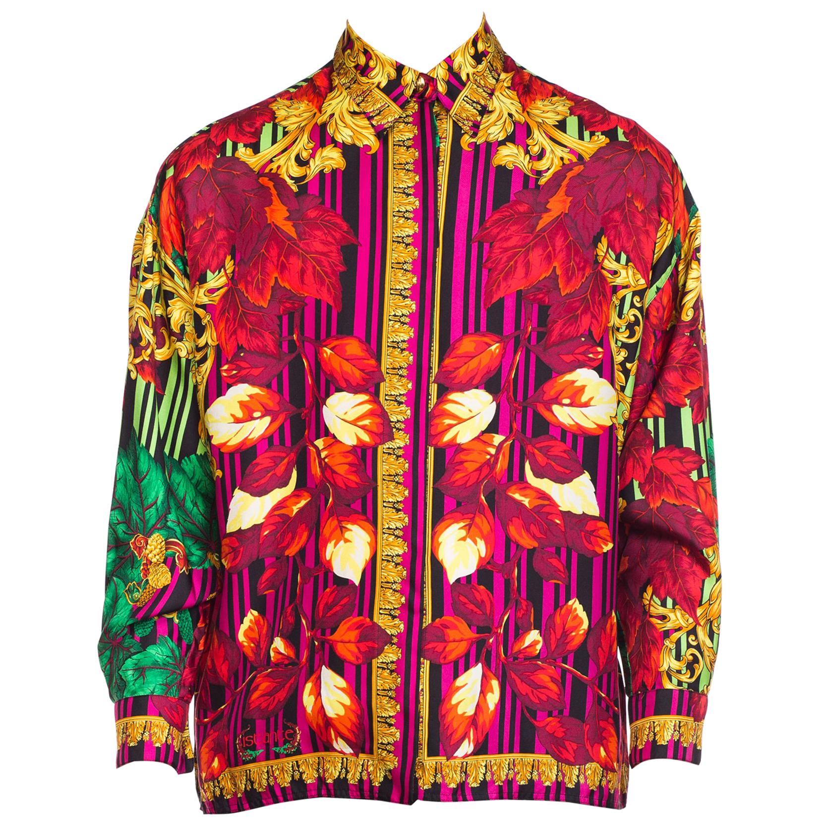 1990s Gianni Versace Instante "Fall" Baroque Printed Silk Blouse