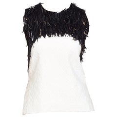 1980S GENE EWING Black & White Cotton/Lycra Jersey Sleeveless Beaded Shell Top 