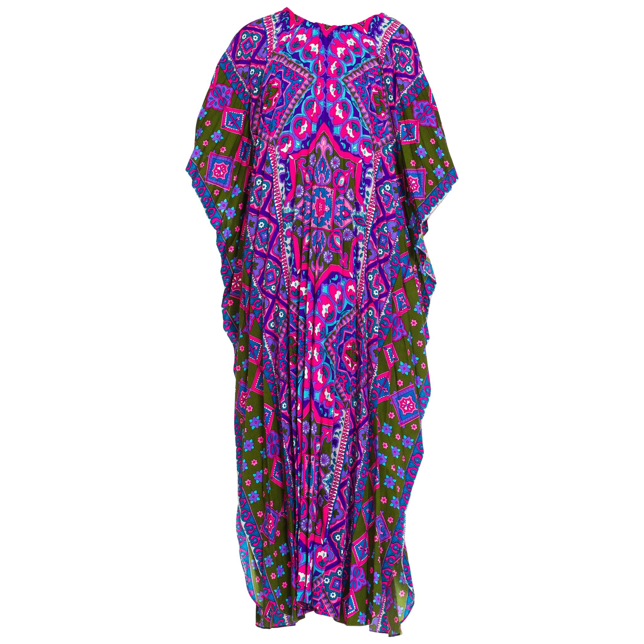 1970s Psycadellic Moroccan Pleated Cotton Kaftan