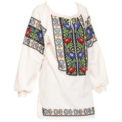 Haut folklorique roumain bohème en coton perlé à la main multicolore des années 1950