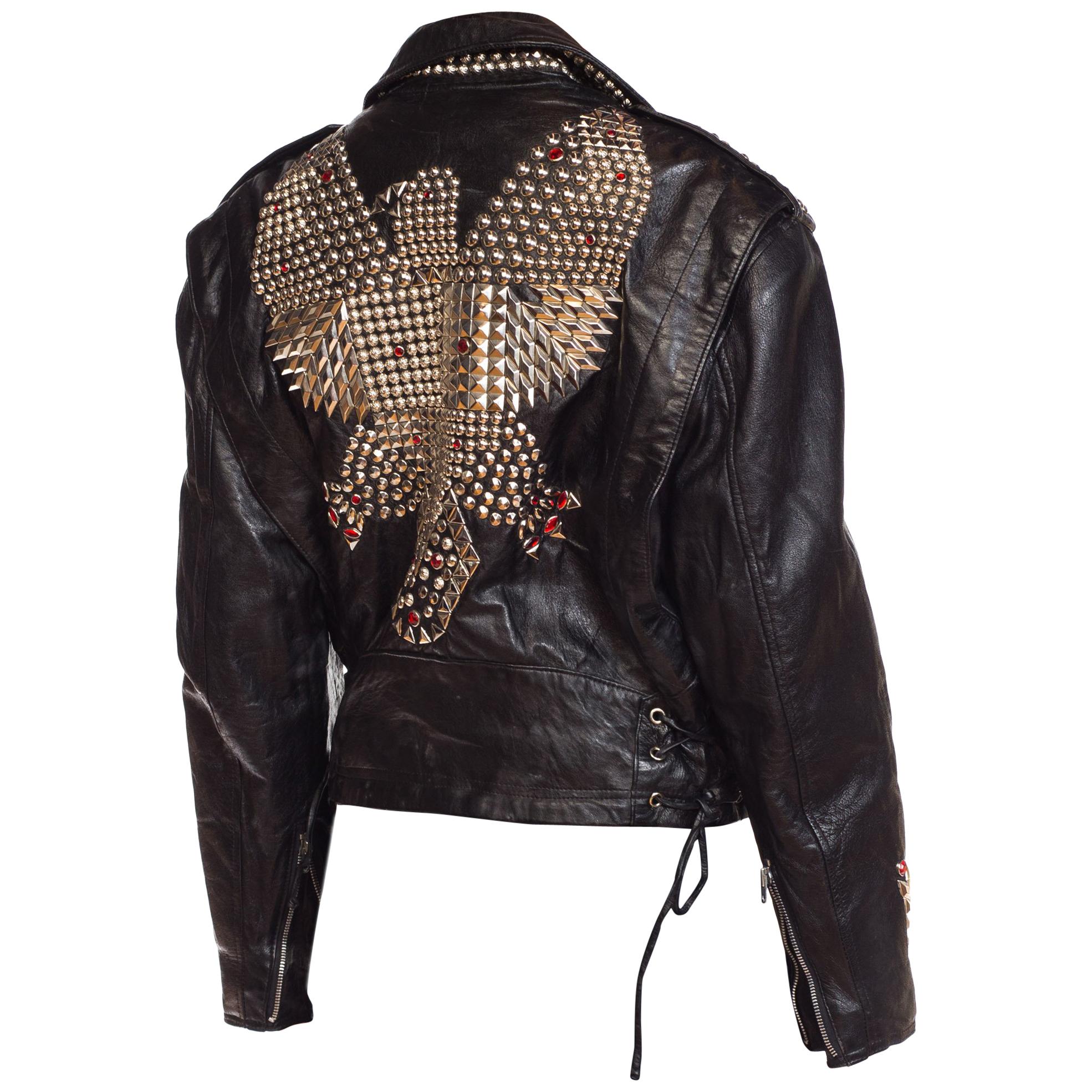 Leather Biker Jacket Covered in Studs & Crystals