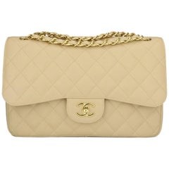 CHANEL Classic Jumbo Double Flap Beige Clair Caviar with Gold Hardware 2012