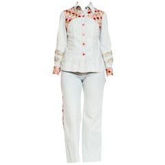 1970s Cavalli Style Denim Suit With Floral Ribbon