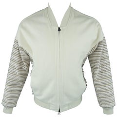 3.1 Phillip Lim Cream and Pink Striped Sleeve Canvas Bomber Jacket Coat