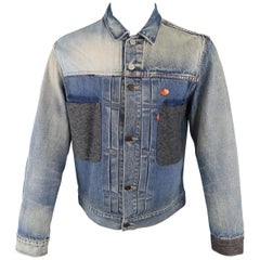 Levi's Blue Patchwork Mixed Denim One Of A Kind Custom Trucker Jacket Coat
