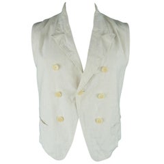 Retro ANN DEMEULEMEESTER L Cream Hemp Peak Lapel Bondage Strap Vest