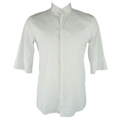 JIL SANDER Size L White Cotton Blend 3/4 Sleeve Long Sleeve Shirt