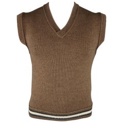 Vintage JEAN PAUL GAULTIER Size L Brown Knitted Wool V Neck Striped Waist Sweater Vest