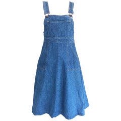 Rare Early 1970s The Gap Blue Jean Denim Vintage 70s Overalls Dress