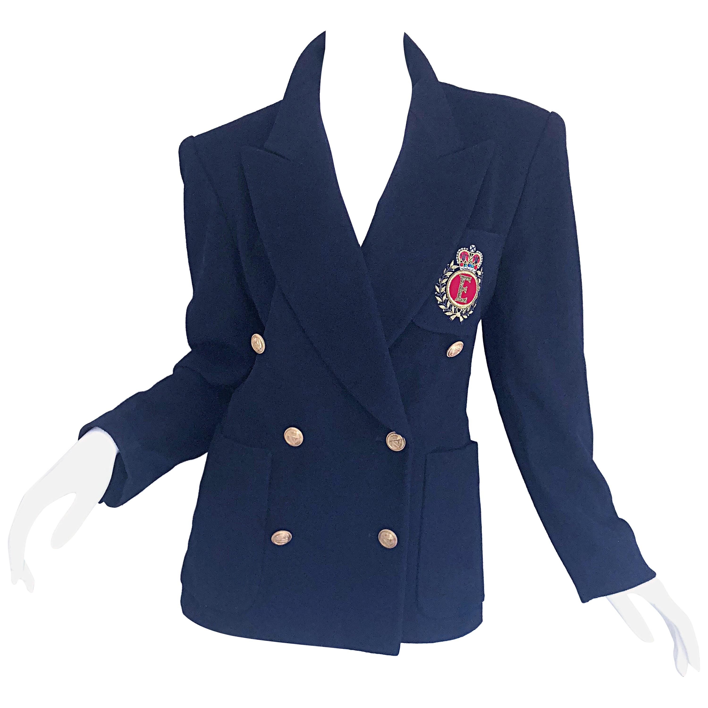 Chic Vintage Escada by Margaretha Ley Navy Blue Double Breasted Blazer Jacket
