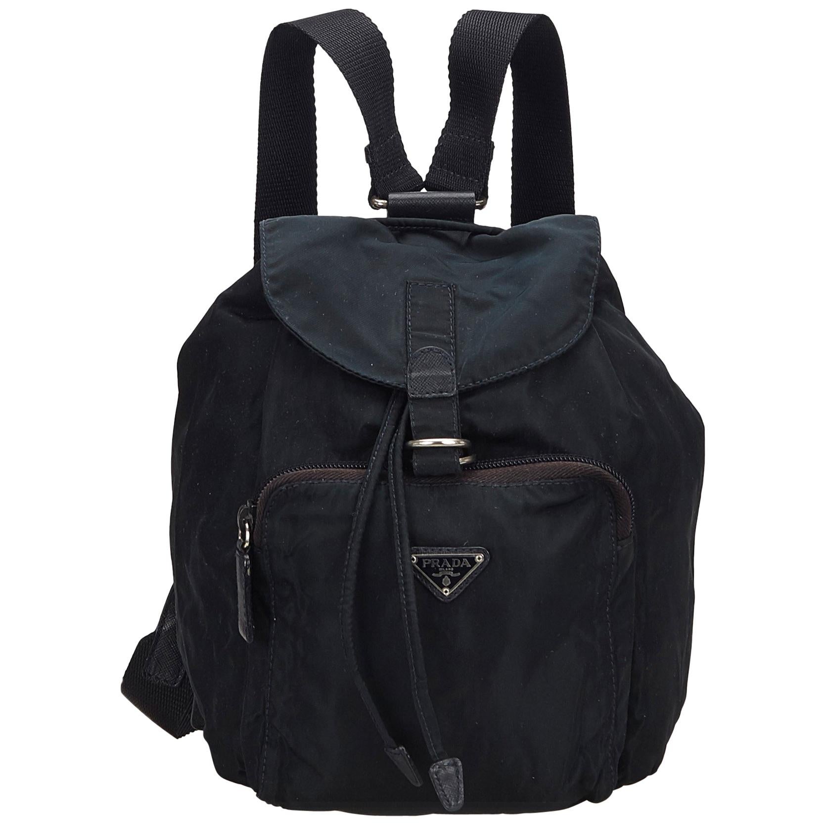 Prada Black Nylon Drawstring Backpack