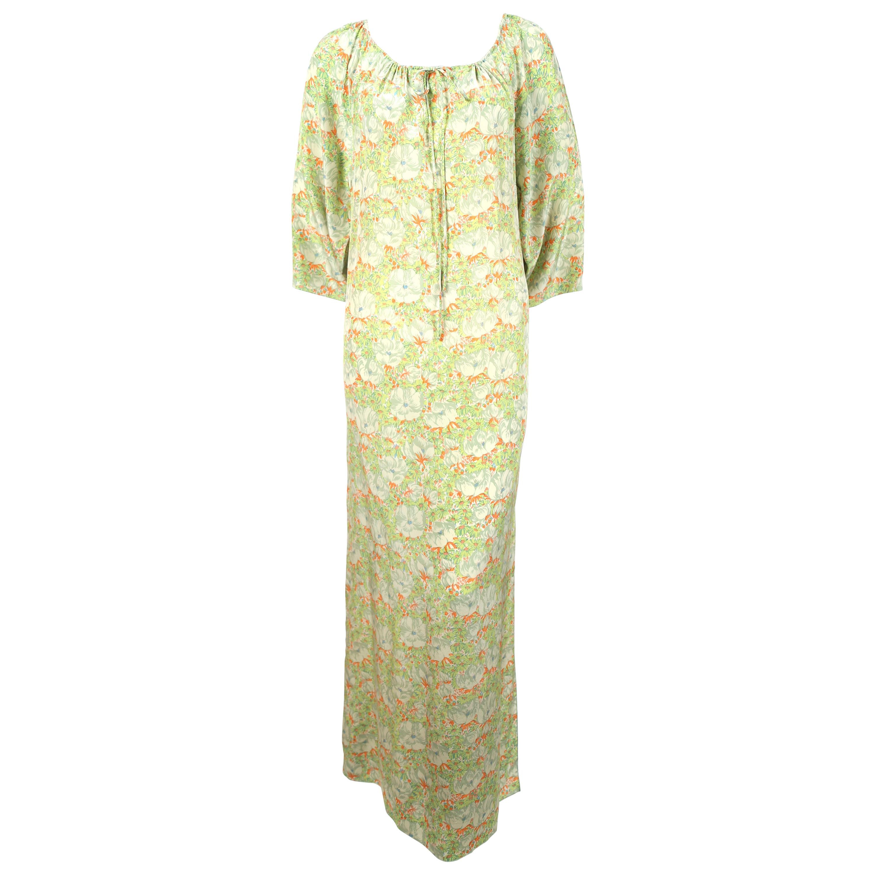 1970's CHRISTIAN DIOR floral printed silk caftan dress