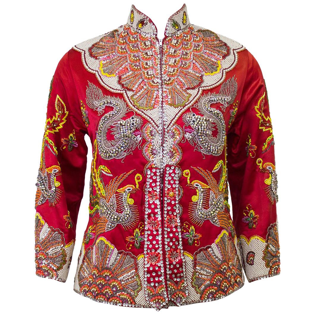 Dynasty Red Dragon and Phoenix Beaded Jacket, 1960s 