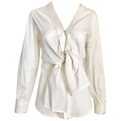 Yves Saint Laurent by Tom Ford  White Cotton Tie Front Blouse