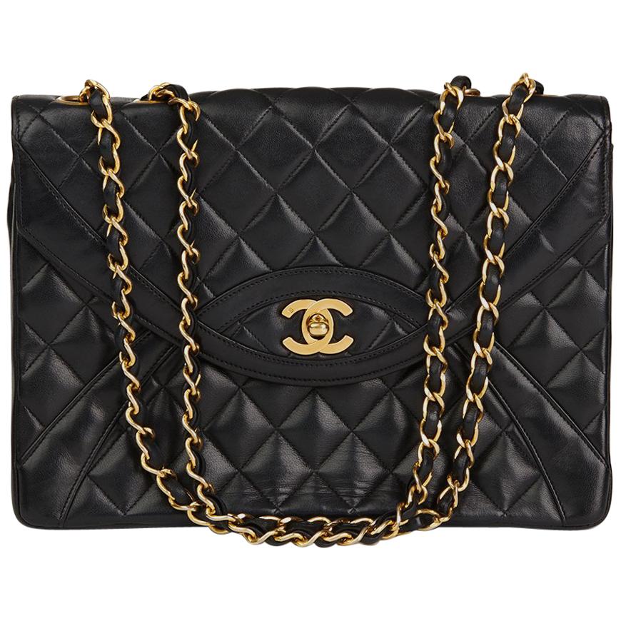 Circa 1990 Chanel Black Quilted Lambskin Vintage Classic Single Flap Bag