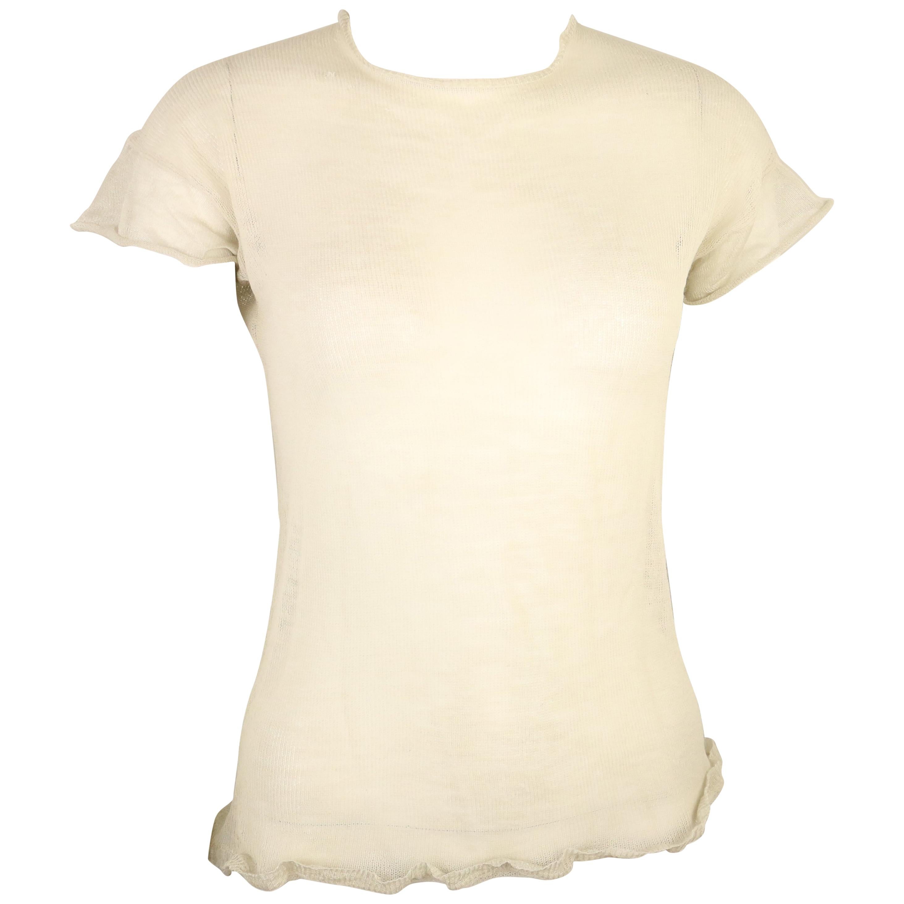Jil Sander Wool and Silk Ivory Knitted Short Sleeves Top For Sale