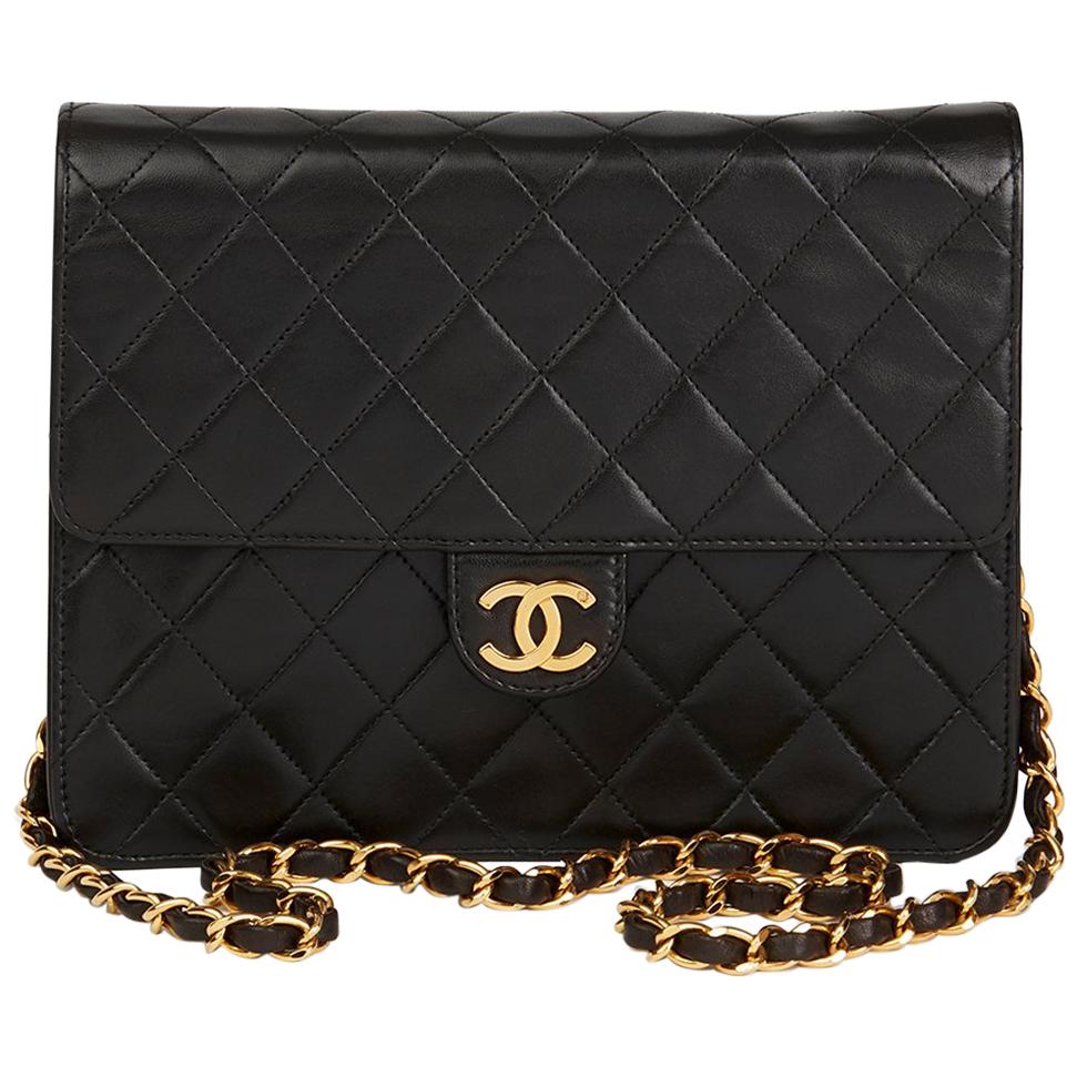 1990s Chanel Black Quilted Lambskin Vintage Small Classic Single Flap Bag  at 1stDibs