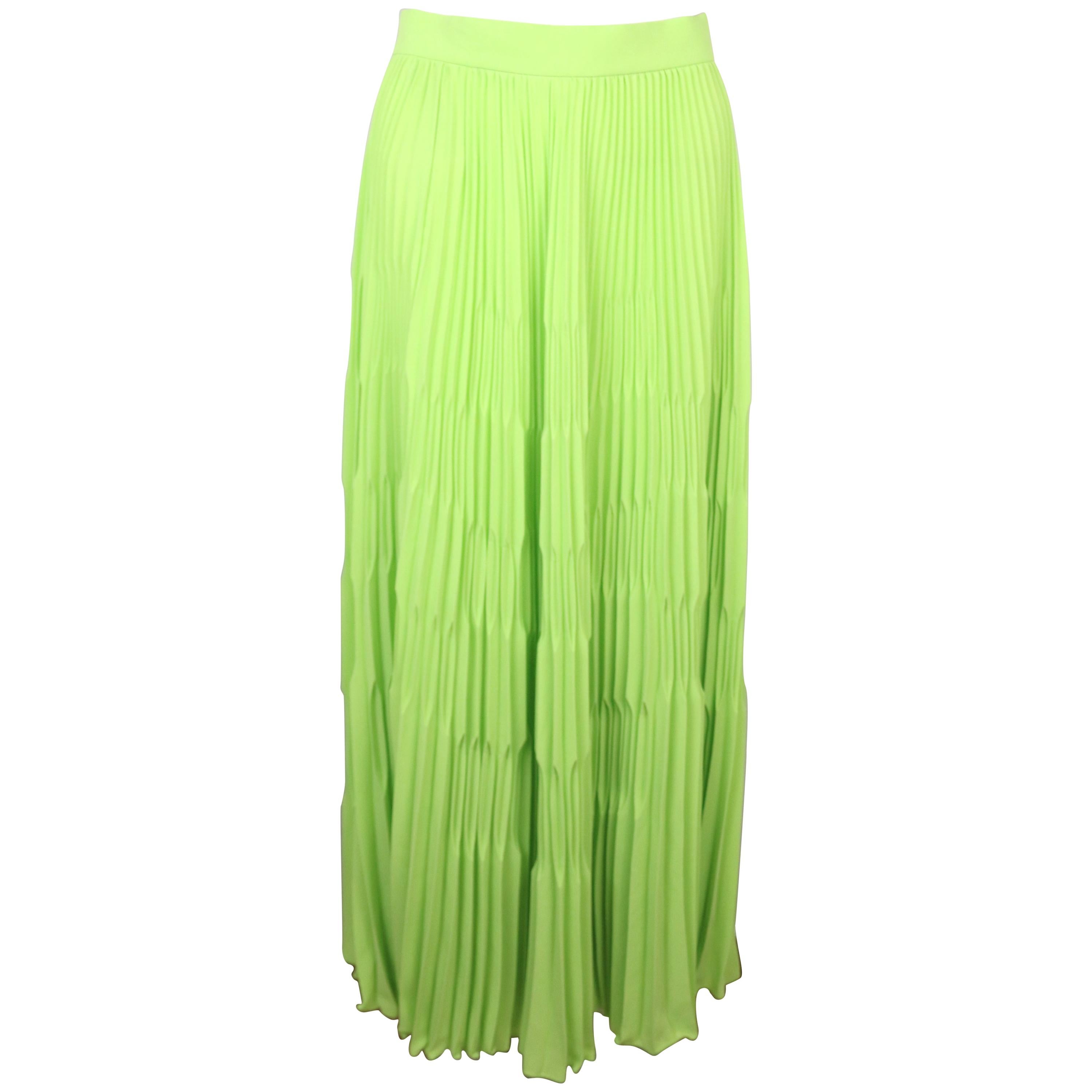 Escada Green Polyester Pleated Long Skirt  For Sale