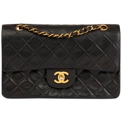 1990s Chanel Black Quilted Lambskin Vintage Small Classic Double Flap Bag 1990s Chanel Black Quilted Lambskin Vintage Small Classic Double Flap Bag