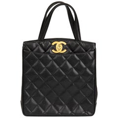 1990s Chanel Black Quilted Caviar Leather Retro XL Timeless Tote