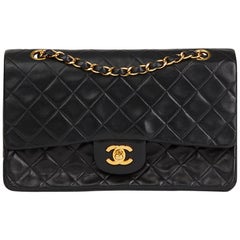 1990s Chanel Black Quilted Lambskin Vintage Medium Classic Double Flap Bag