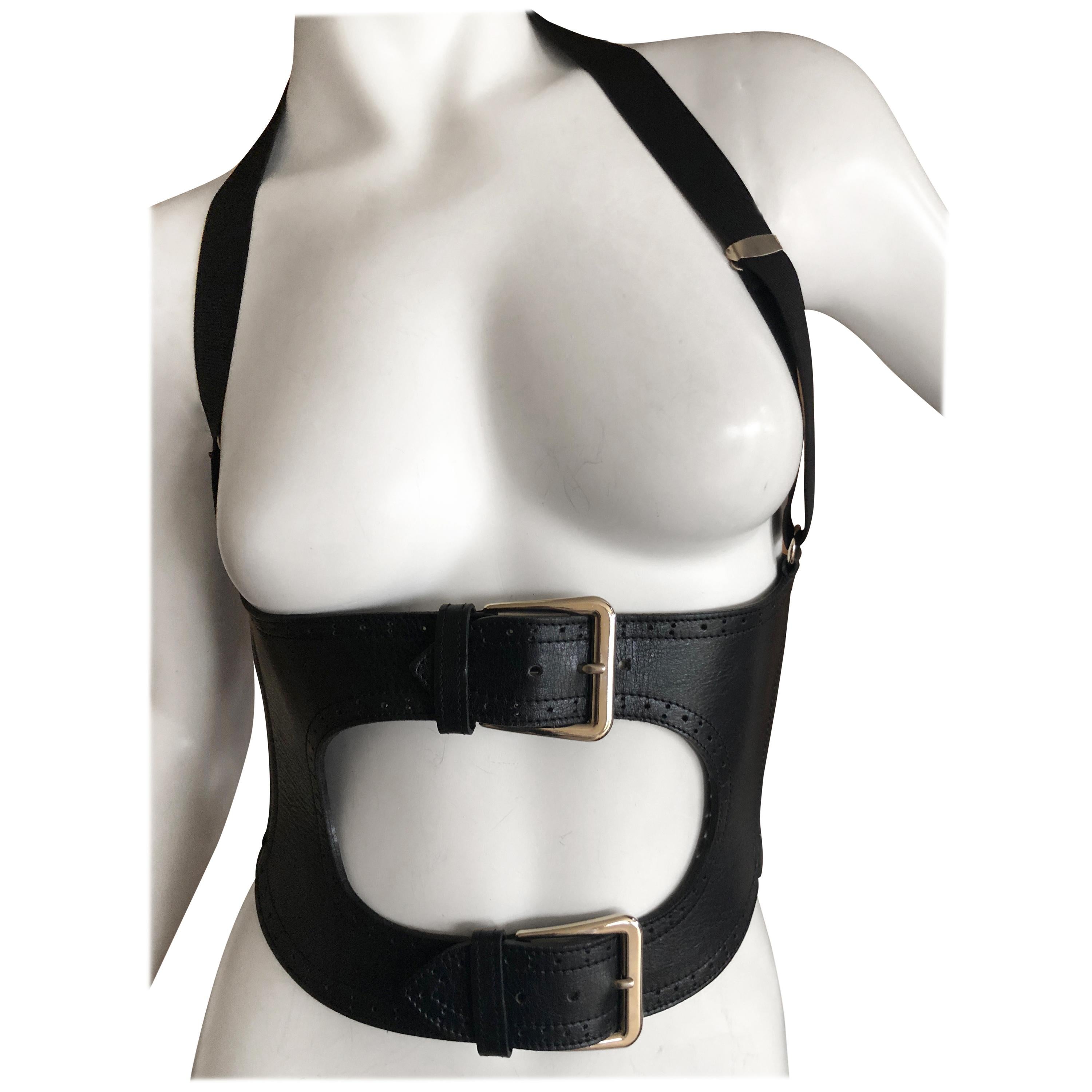 Jean Paul Gaultier Black Leather Harness with Corset Laced Details For Sale