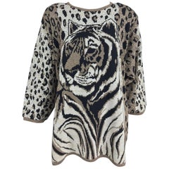 Metallic knit wild tiger knit sweater 1980s