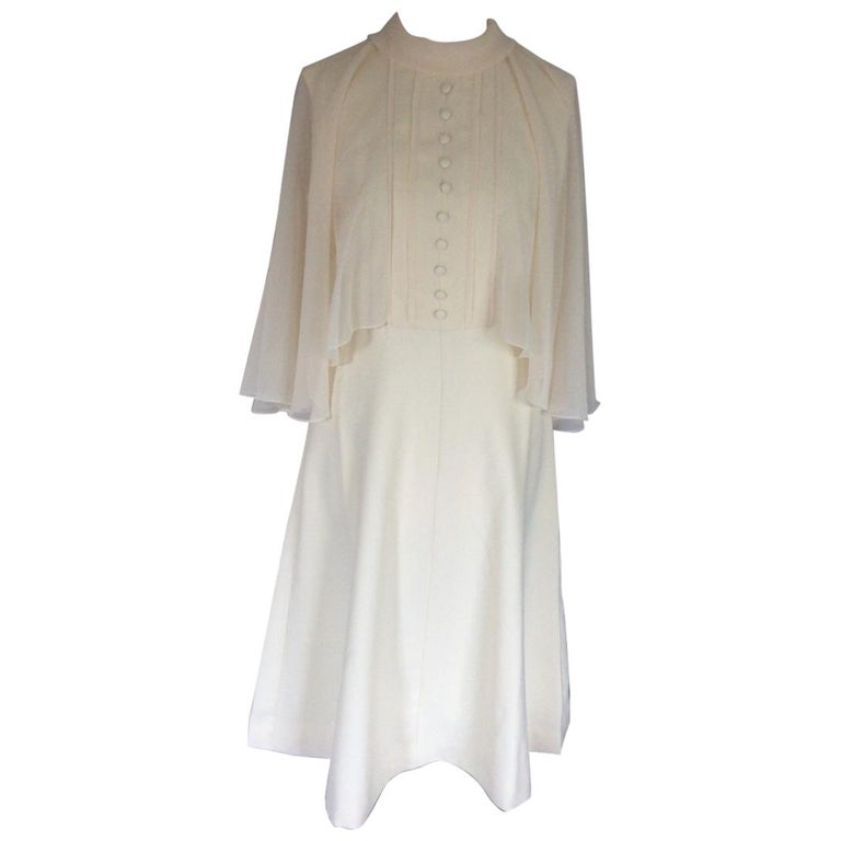 Peggy French couture cream cape dress For Sale at 1stDibs