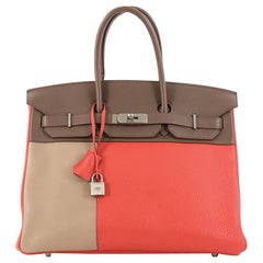 Hermes Birkin Handbag Tricolor Clemence and Swift with Brushed Palladium 