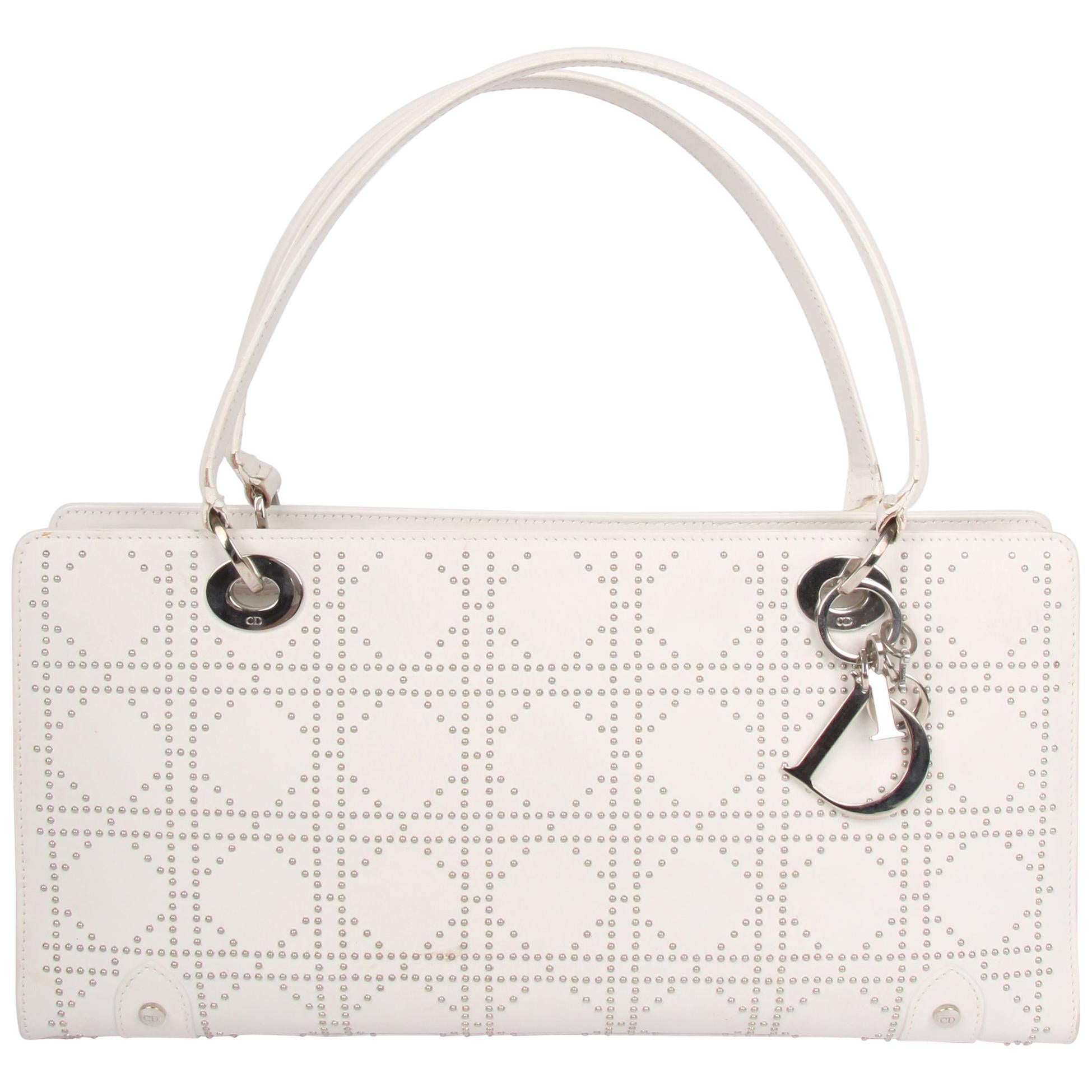 Lady Dior white leather East West Studded Bag 