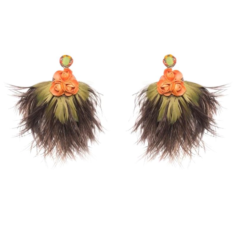 Cattleya Ostrich Feather Earring For Sale