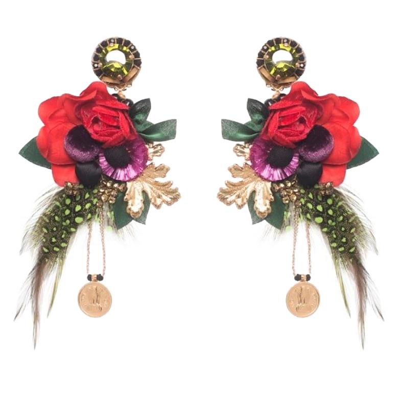 Leme Floral Earring with Antique Indian Coins