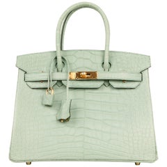 Hermes Birkin 30 Tasche Vert D'eau Matte Alligator Gold Hardware