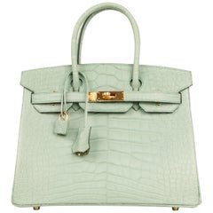 Hermes Birkin 30 Bag Vert D'eau Matte Alligator Gold Hardware