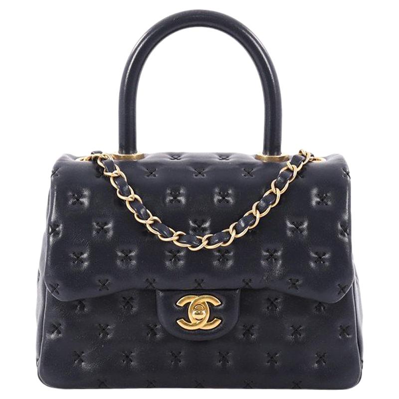 Chanel Paris-Rome Coco Top Handle Bag Cross Stitch Lambskin Small