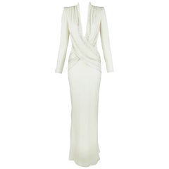Christian Dior Vintage White Silk Beaded Gown 
