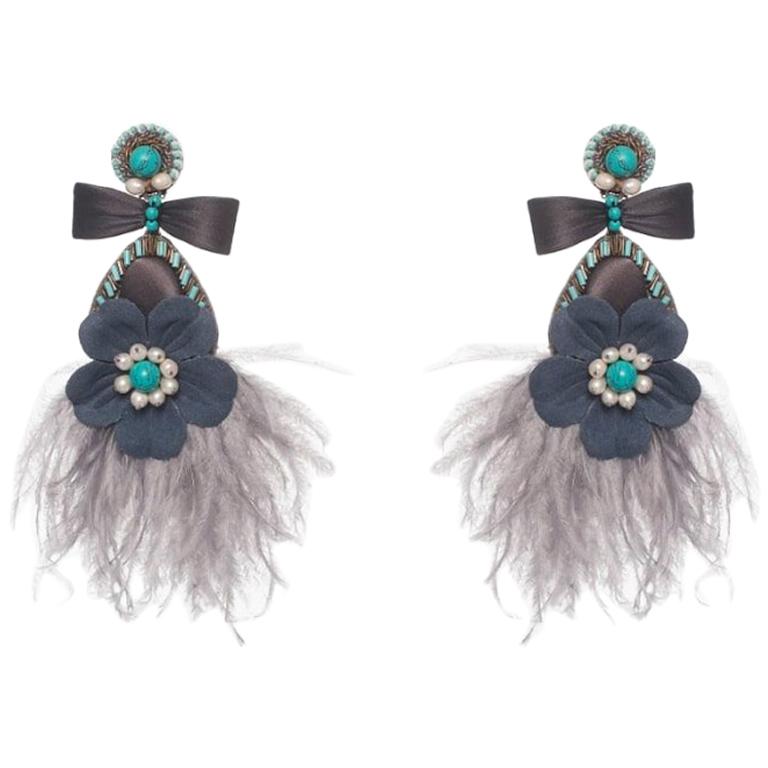 Lagoa-S Mother-of-Pearl and Ostrich Feather Earring For Sale