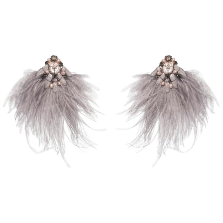 Niteroi-S Ostrich Feather and Mother-of-Pearl Earring For Sale