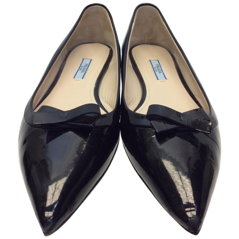 Prada Black Patent Leather Flats For Sale at 1stDibs