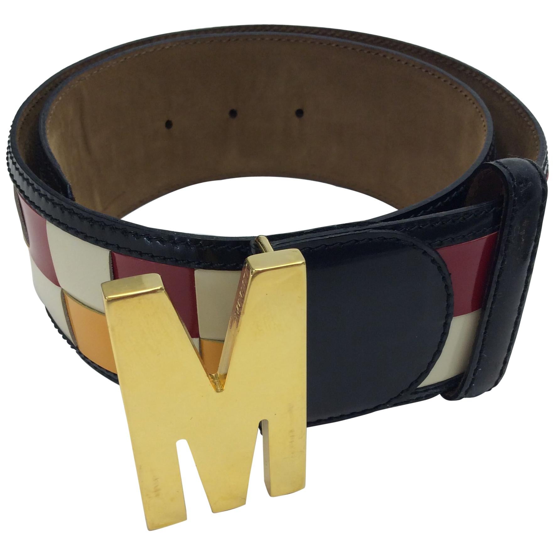 Moschino Red, Yellow, White, and Black Checkered Belt For Sale
