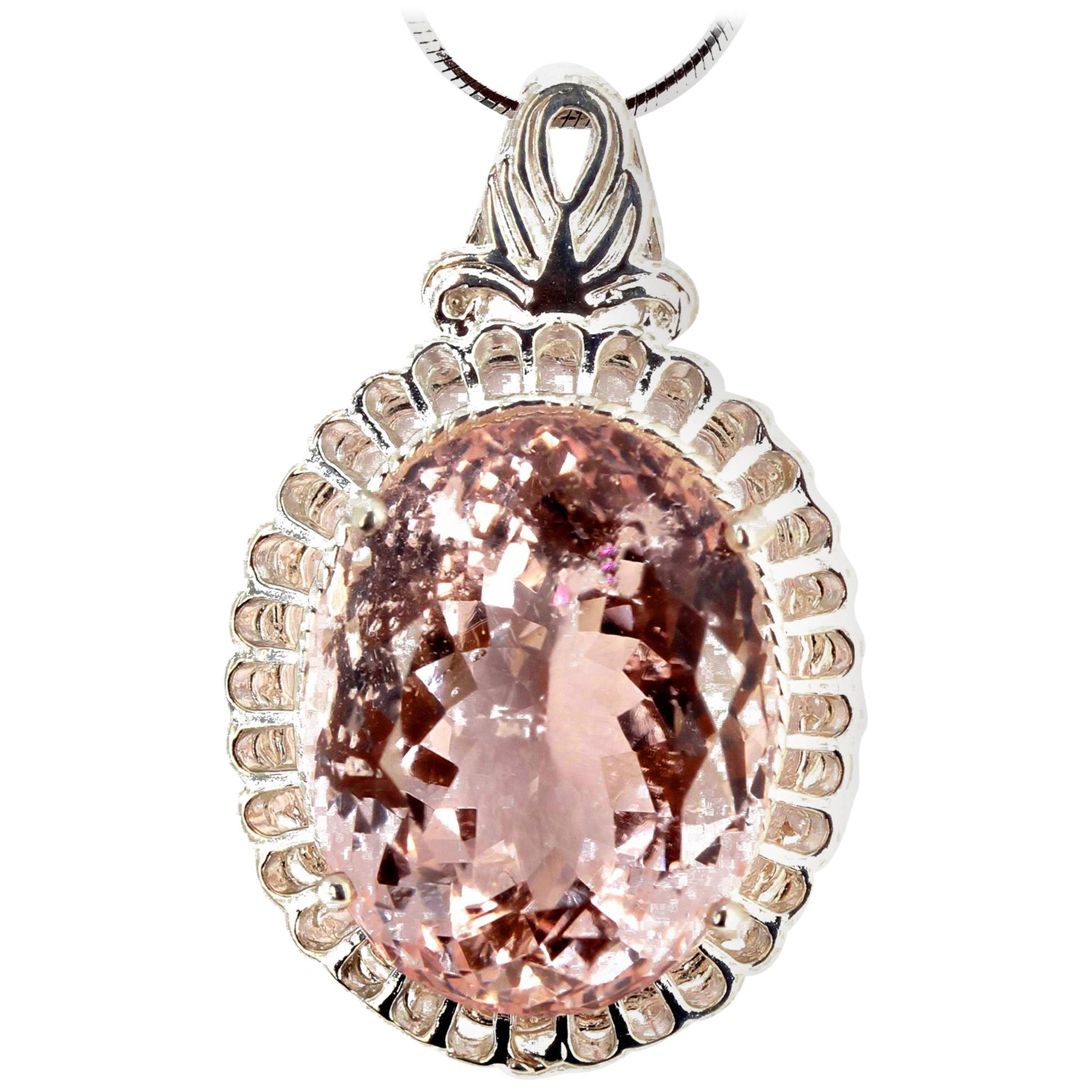 AJD Huge Gorgeous 25 Cts Fiery RARE Morganite Sterling Silver Pendant For Sale
