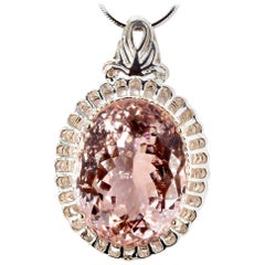 AJD Huge Gorgeous 25 Cts Fiery RARE Morganite Sterling Silver Pendant